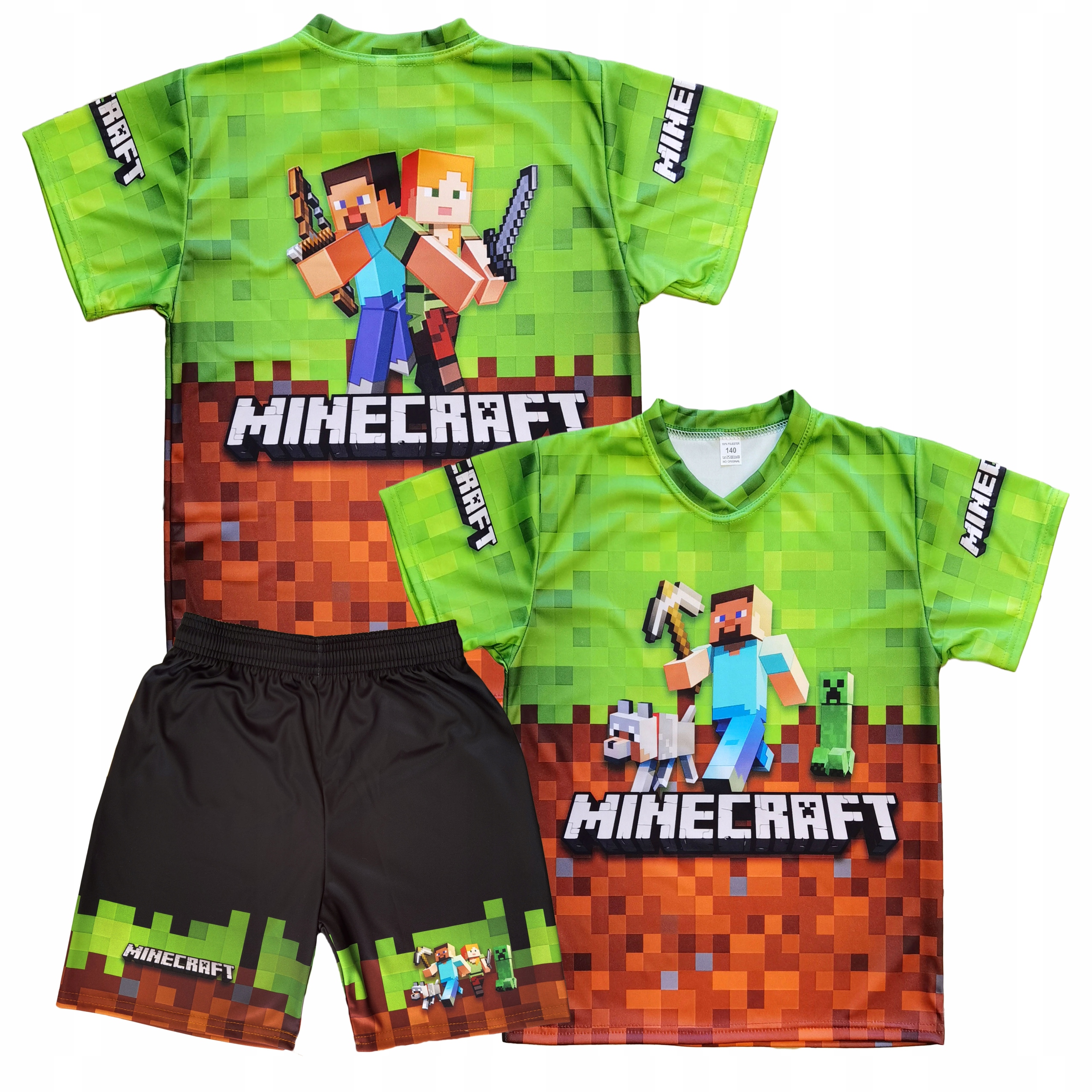 KOMPLET Minecraft KOSZULKA + SPODENKI STRÓJ Rozmiar 128 cm