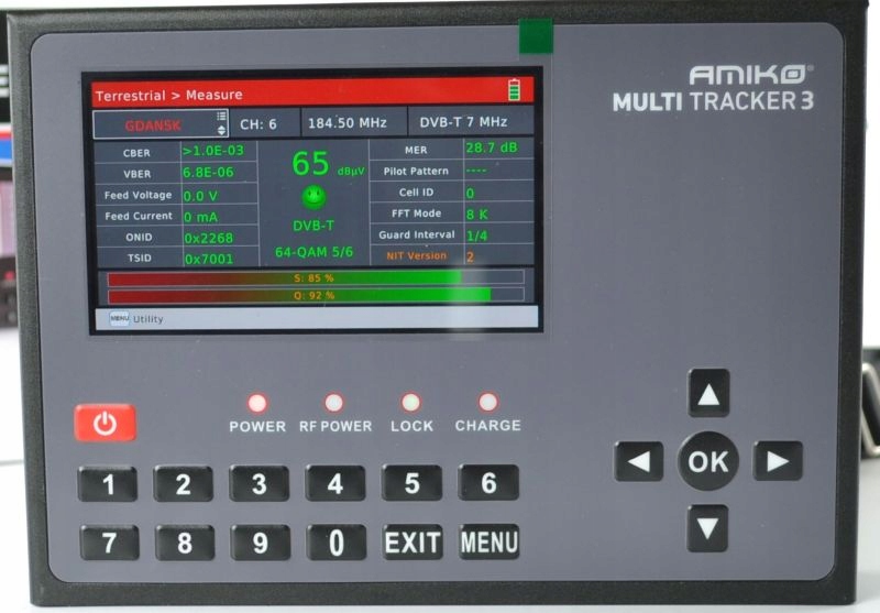 Miernik Sygnału Anten TV DVB-T2 DVB-C SAT DVB-S2 Amiko Multitracker 3 Combo Kod producenta DVB-S/S2, DVB-T/T2, DVB-C/C2