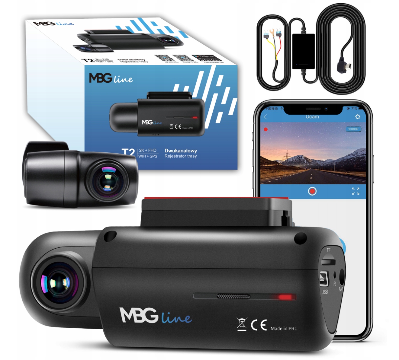 Wideorejestrator DUAL 2K + FHD MBGLine T2 GPS WIFI +64gb sim