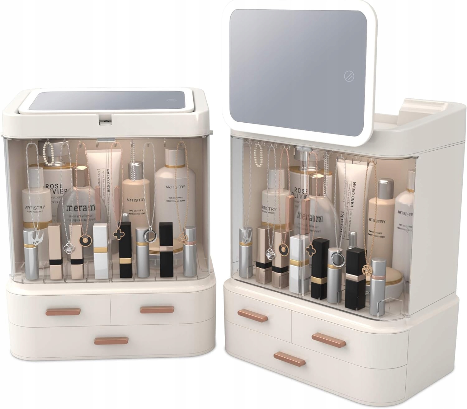 SZKATUŁKA ORGANIZER KUFEREK NA KOSMETYKI SZUFLADY TOALETKA LUSTERKO LED F30