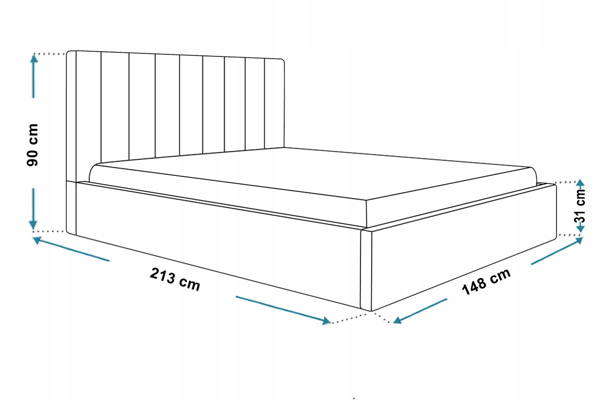 Łóżko tapicerowane Slim 9 140x200 stelaż pojemnik Wysokość mebla 90 cm