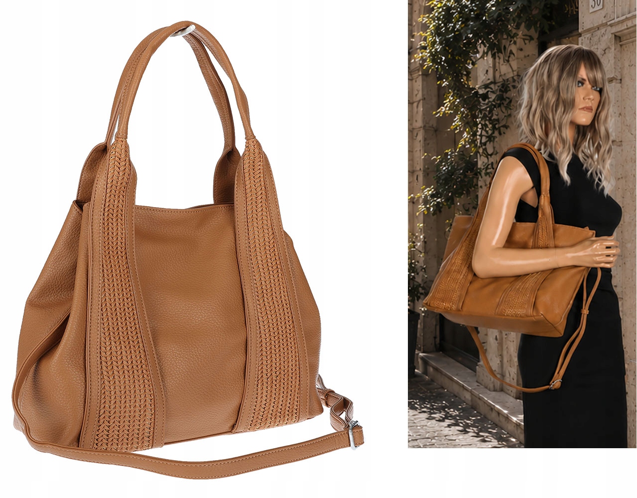 Dámská shopper kabelka taška přes rameno pletená velká módní MC631 Hnědá