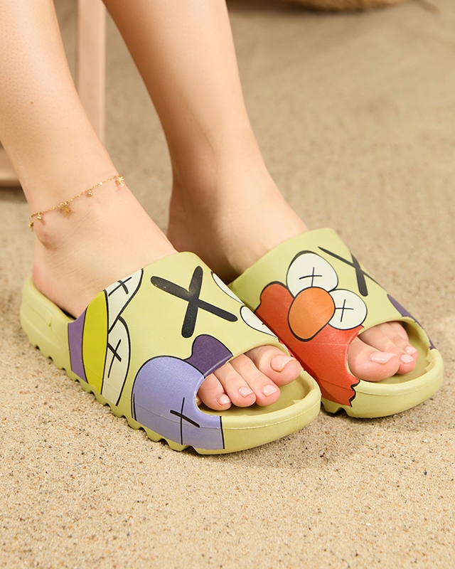 ZIELONE DAMSKIE KLAPKI Z PRINTEM ELMINO 39 Materiał zewnętrzny guma