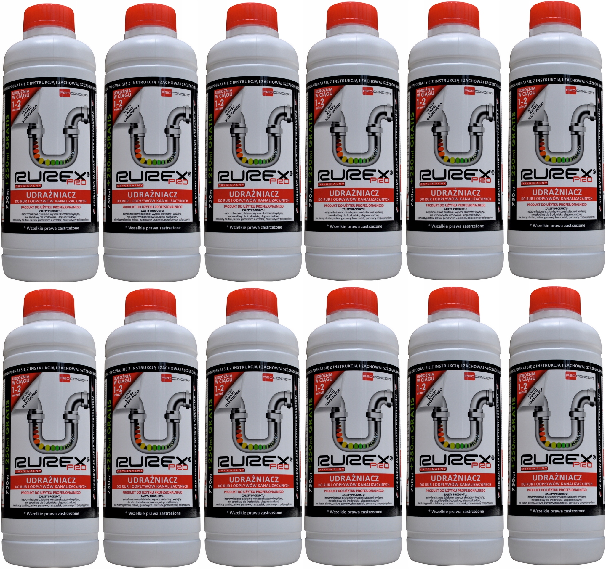 12x Rurex 1L - Udrażniacz do rur i odpływów HURT