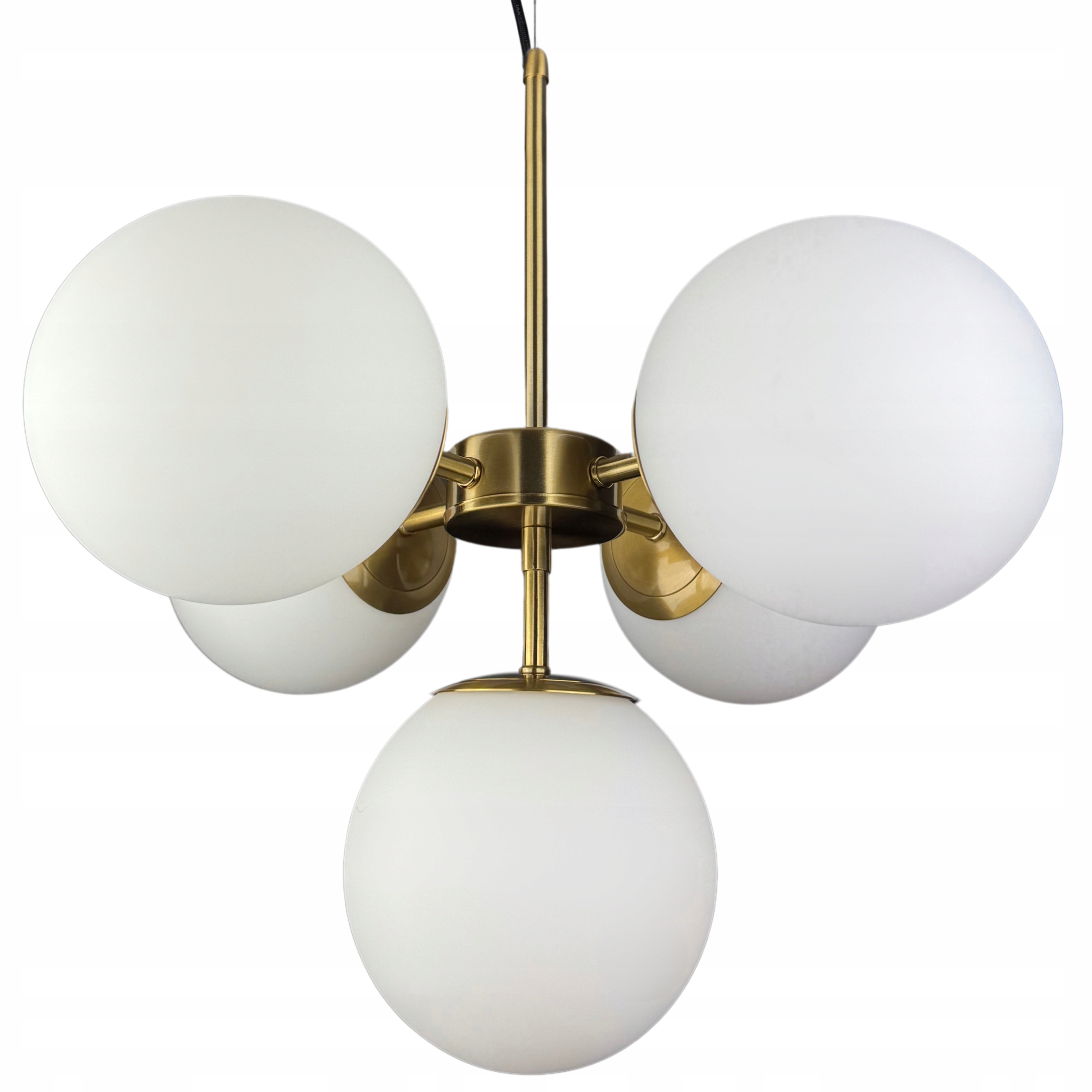 Lampa Sufitowa Wisząca Żyrandol Złota 5 Szklane Białe Kule Nowoczesna 150CM