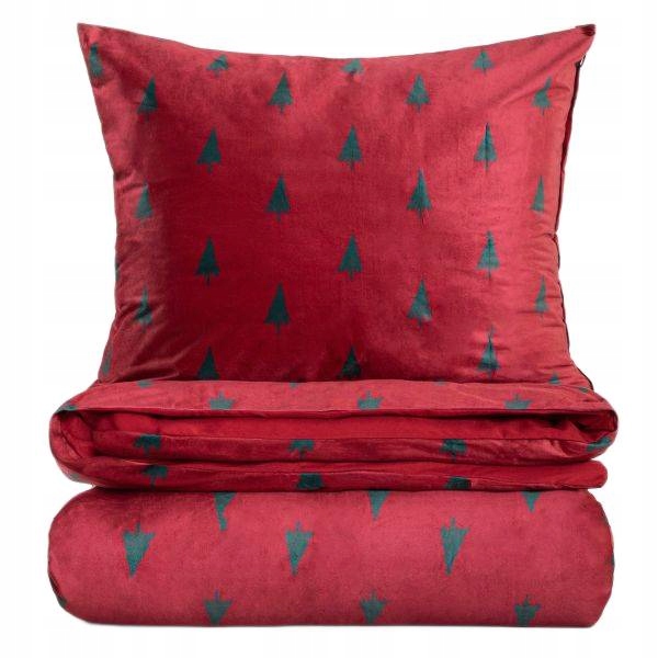 Povlečení Festa velvetová bordová s vánočními stromky 160x200 2*70x80 cm Homla