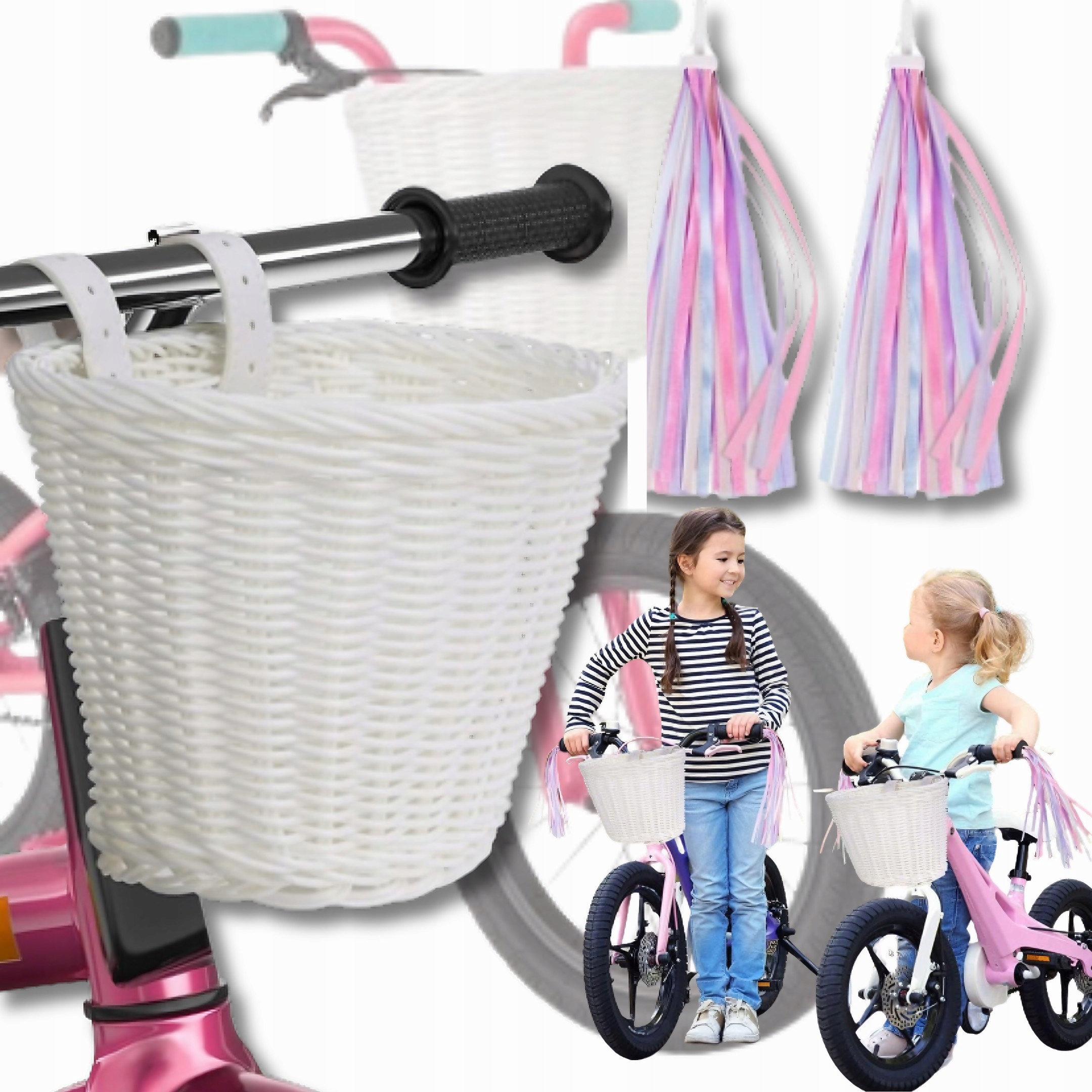 KOSZYK NA ROWER DLA DZIECI STYLOWY UNIWERSALNY FRĘDZLE STABILNY WODOODPORNY