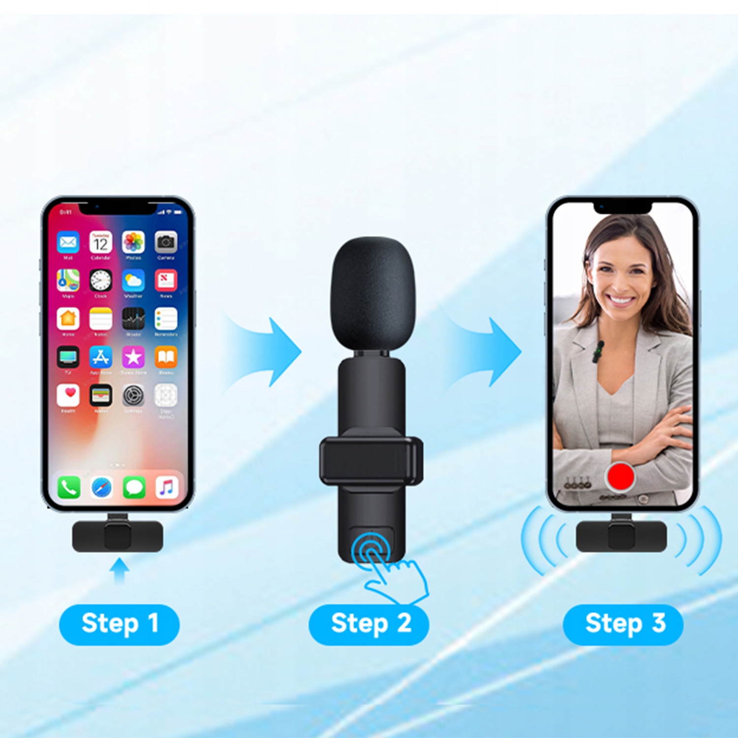 BEZPRZEWODOWY MIKROFON KRAWATOWY USB-C Dla Android Apple iPhone 15 Model android