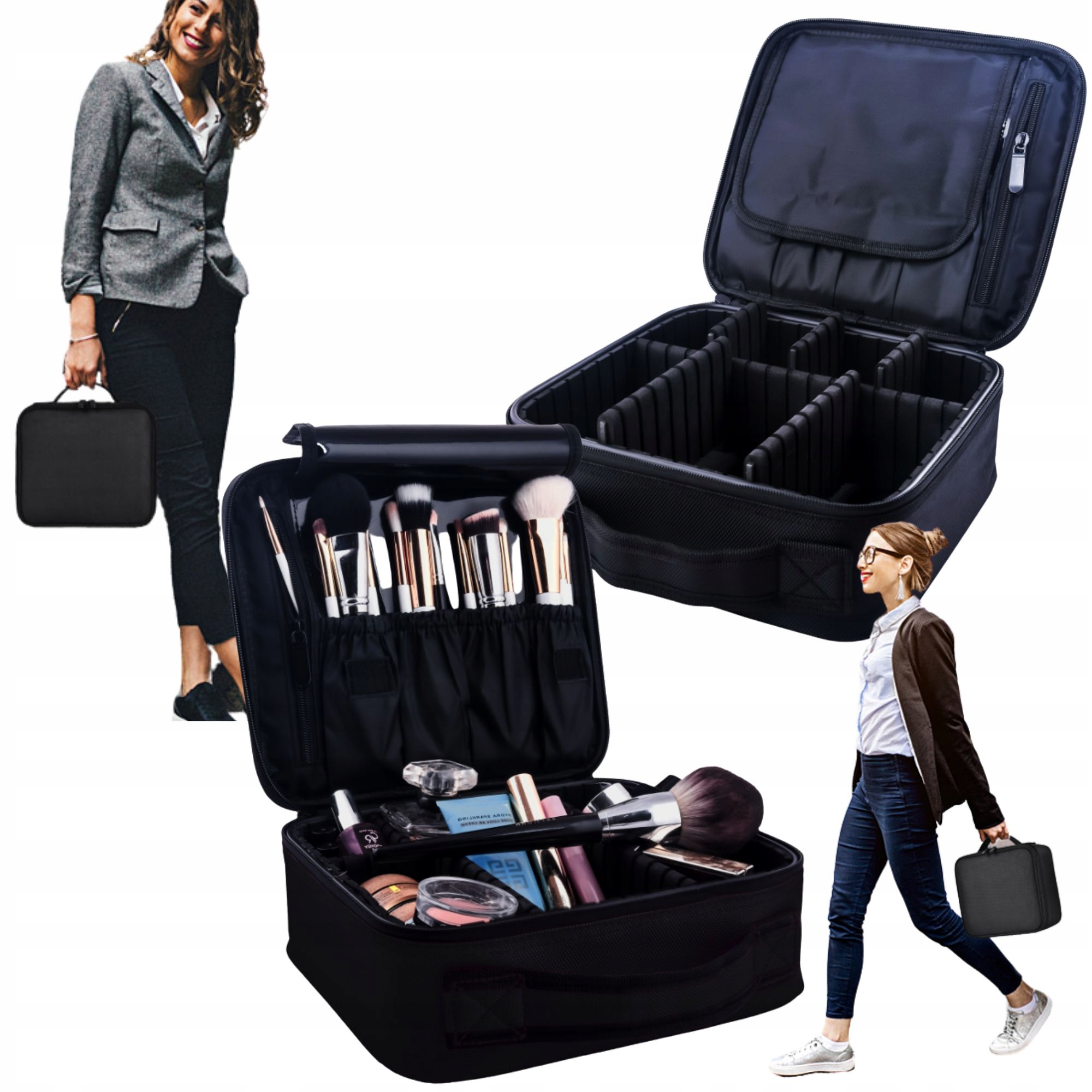 Kosmetyczka Kuferek Na Zamek W Podróż Podróżna Usztywniana Pojemna XL