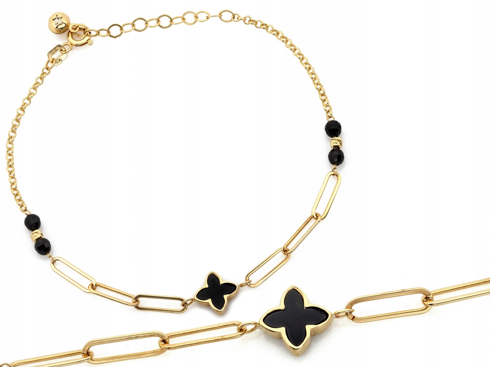 Zlatý dámský náramek 585, černý květ, módní, ideální jako dárek 14k