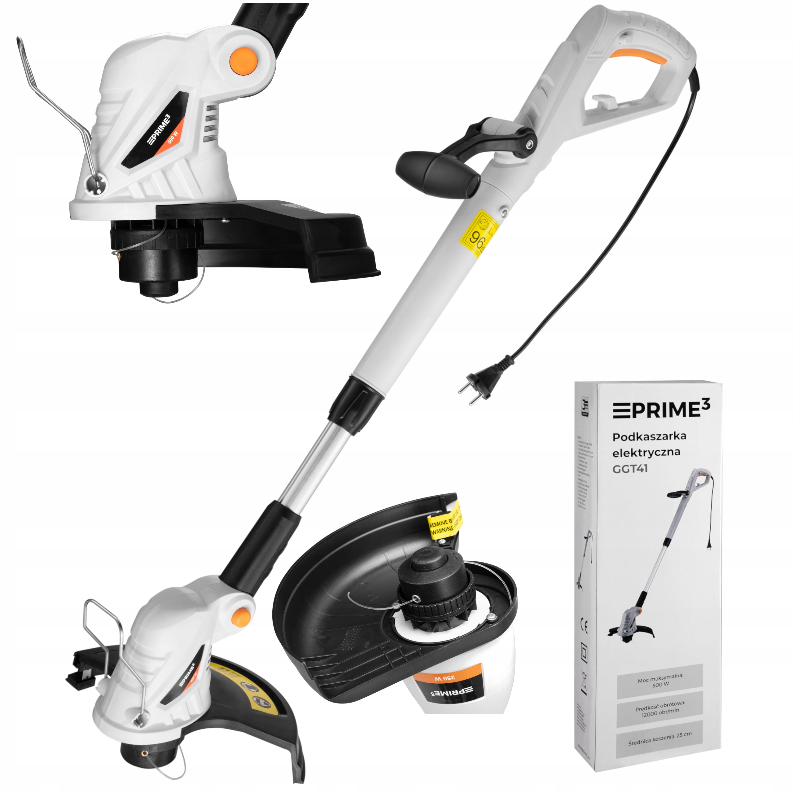 Podkaszarka elektryczna PRIME3 GGT41 500W na żyłkę, automatyczna głowica