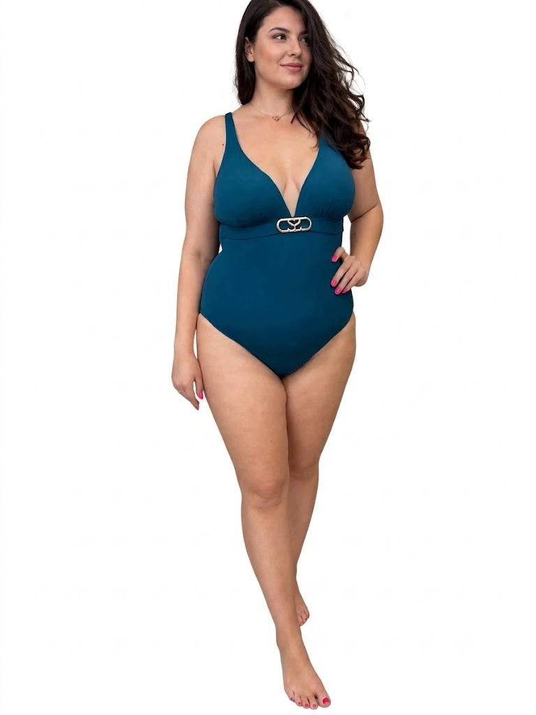 N662Jednodílné plavky plus size, barva mořská velikost 52