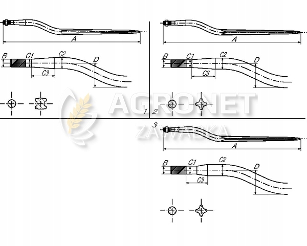 ZĄB PALEC ŁADOWACZA TUR WIDŁY KUTE 880 MM 5192FT88N1 EAN (GTIN) 6912363409861