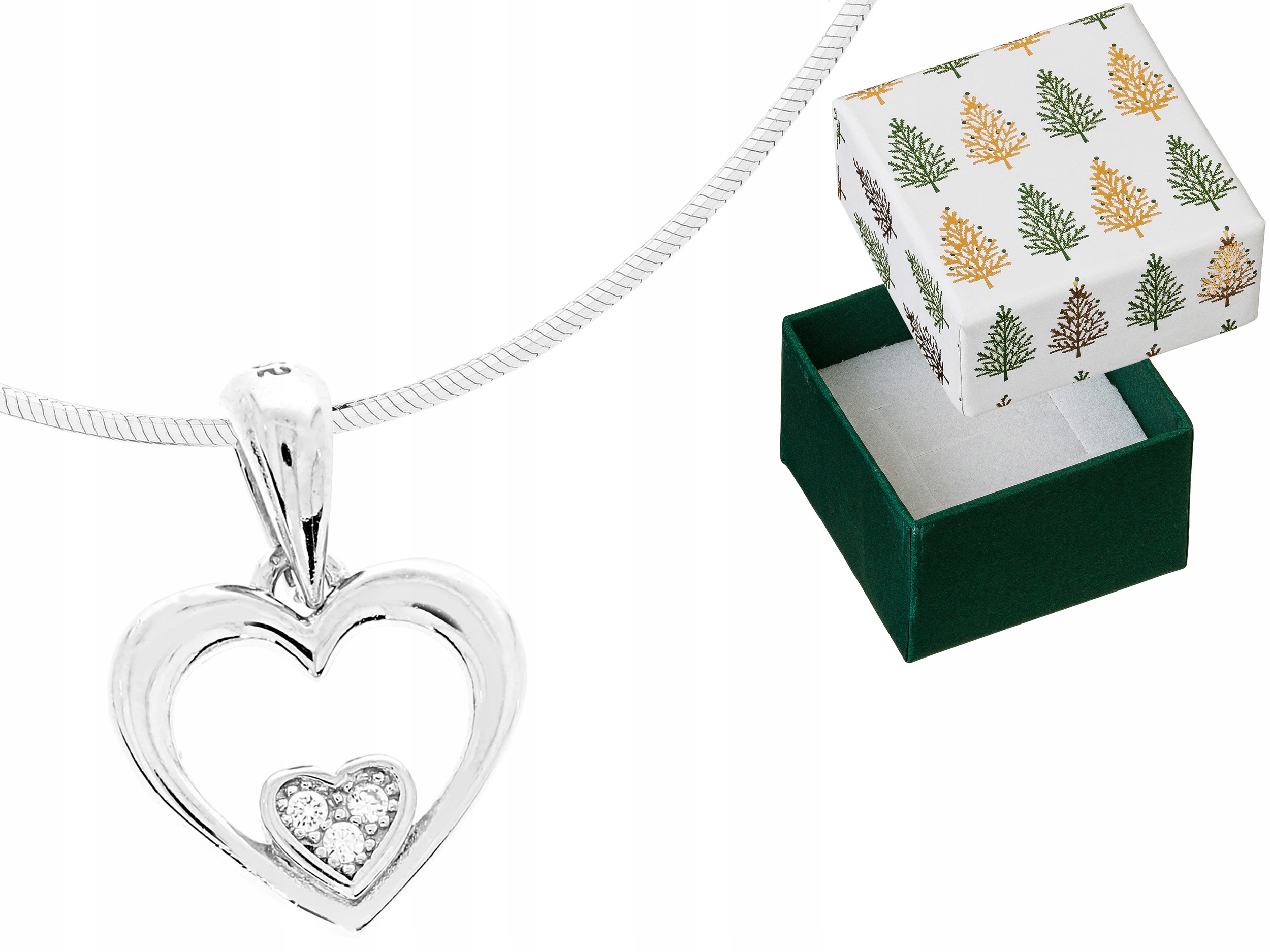 Stříbrný náhrdelník se zirkony Přívěsek Srdce Přívěsek Srdce Řetízek 30