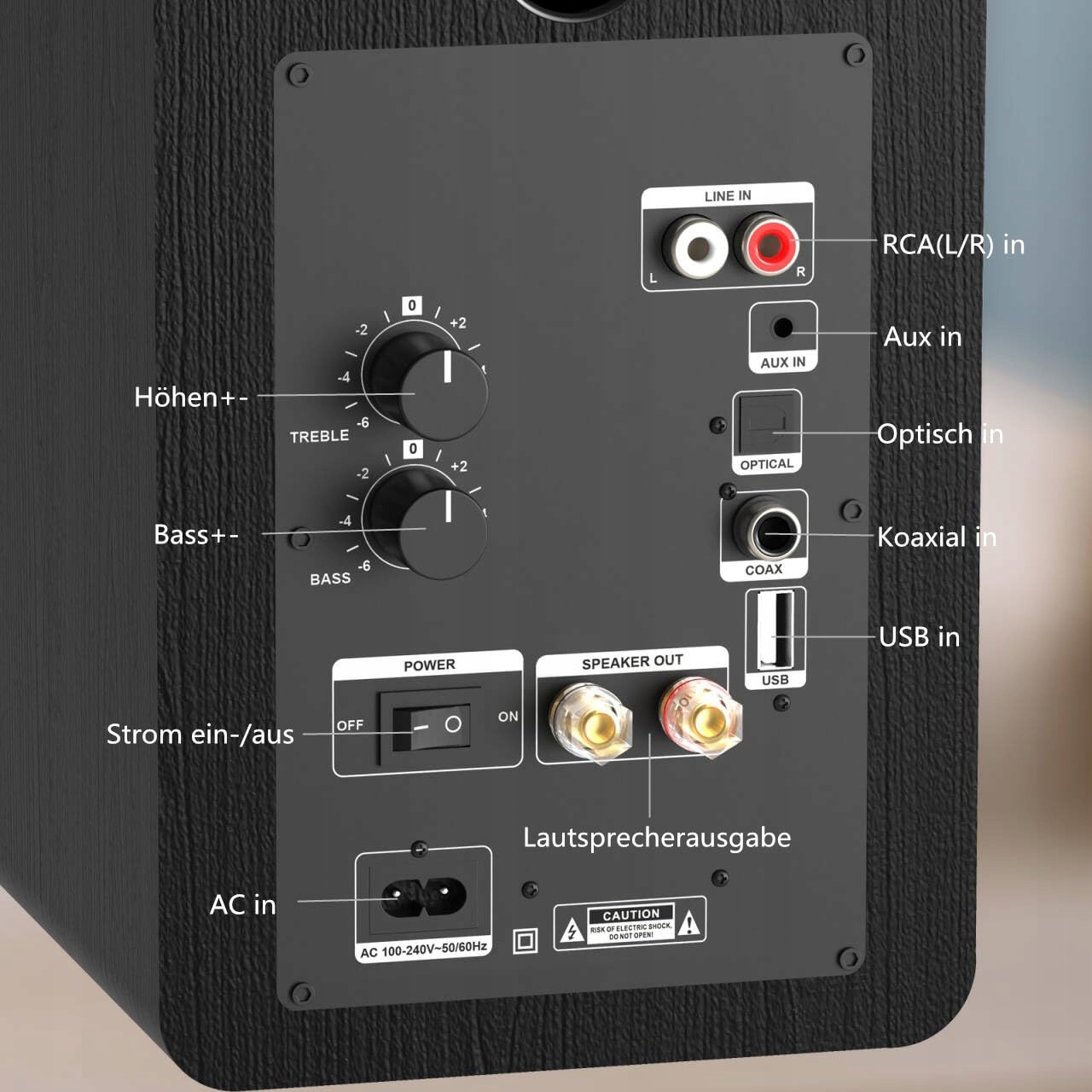 HANLIM Aktywne Głośniki Bluetooth HiFi 100W USB AUX Optyczne RCA Czarne — miniatura 4