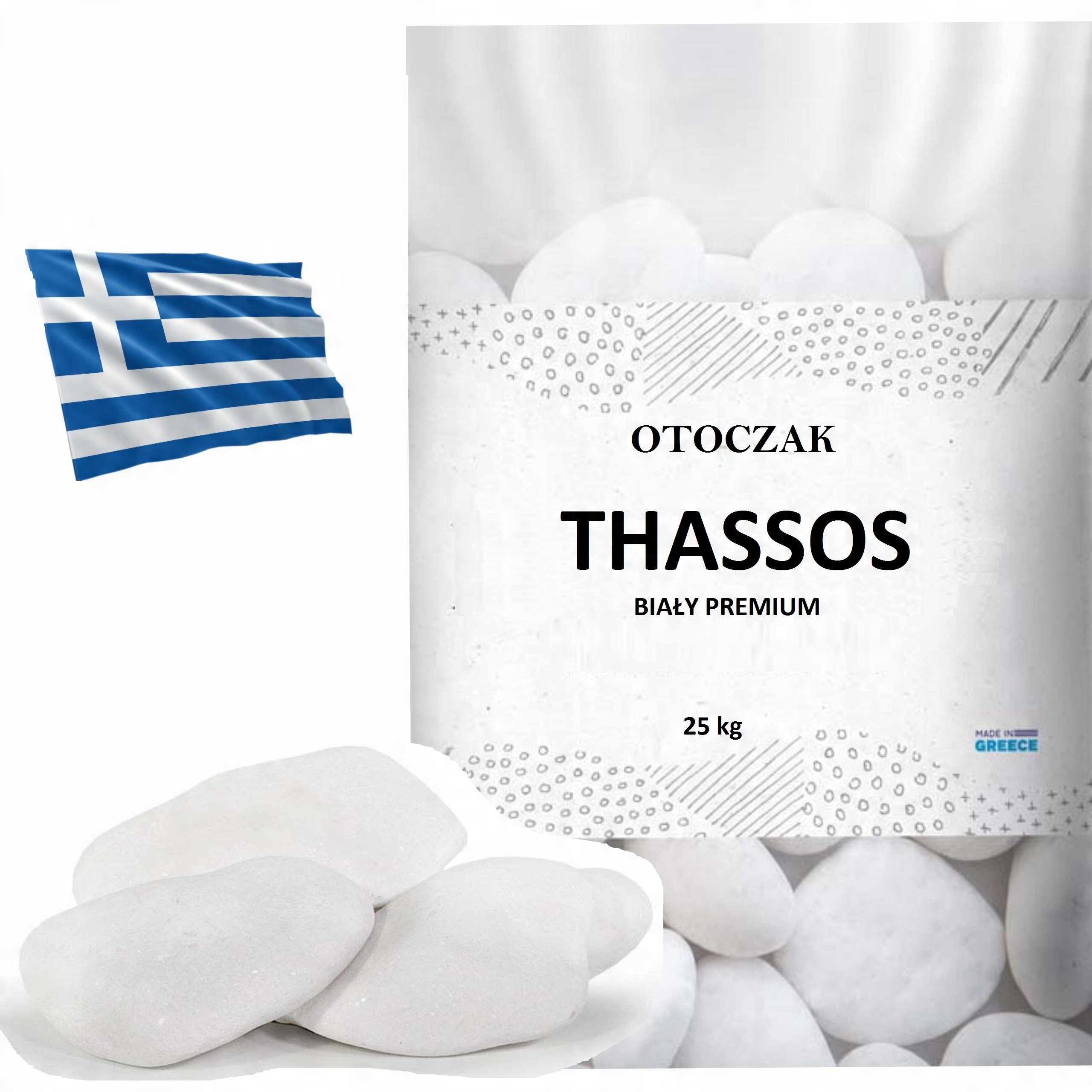 

Kamień Ogrodowy Otoczak Thassos 3-6cm 25KG Biały