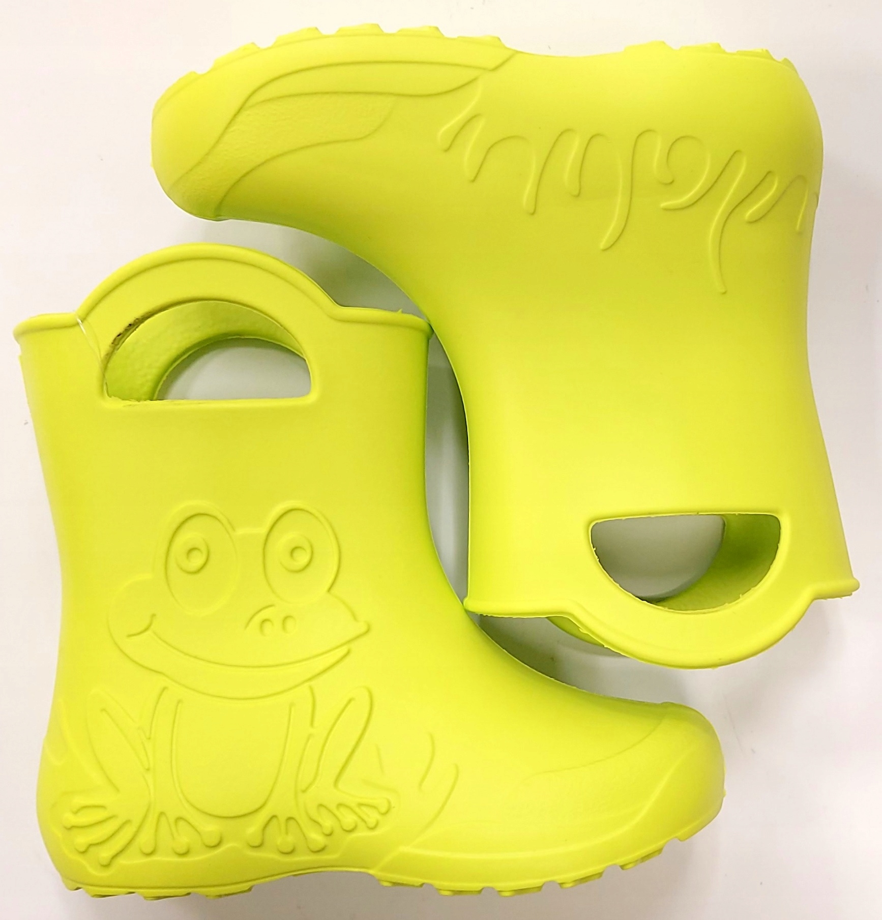 LEKKIE KALOSZE PIANKOWE GUMOWCE Z USZAMI ŻABKI ŻABKA FROG LIMONKA 26-27 Stan opakowania oryginalne