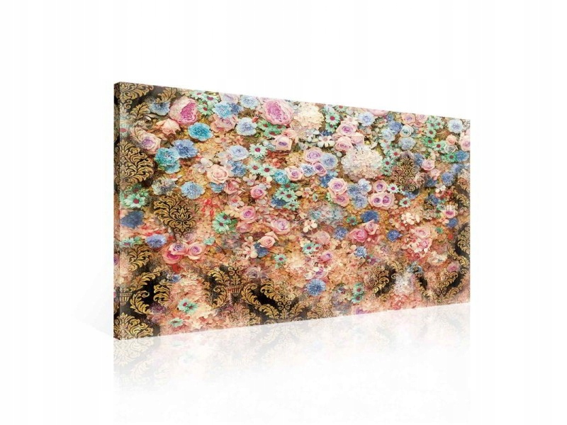 Obraz 100x75 Květinová stěna kytice zlato baroko vintage romantika bohatá