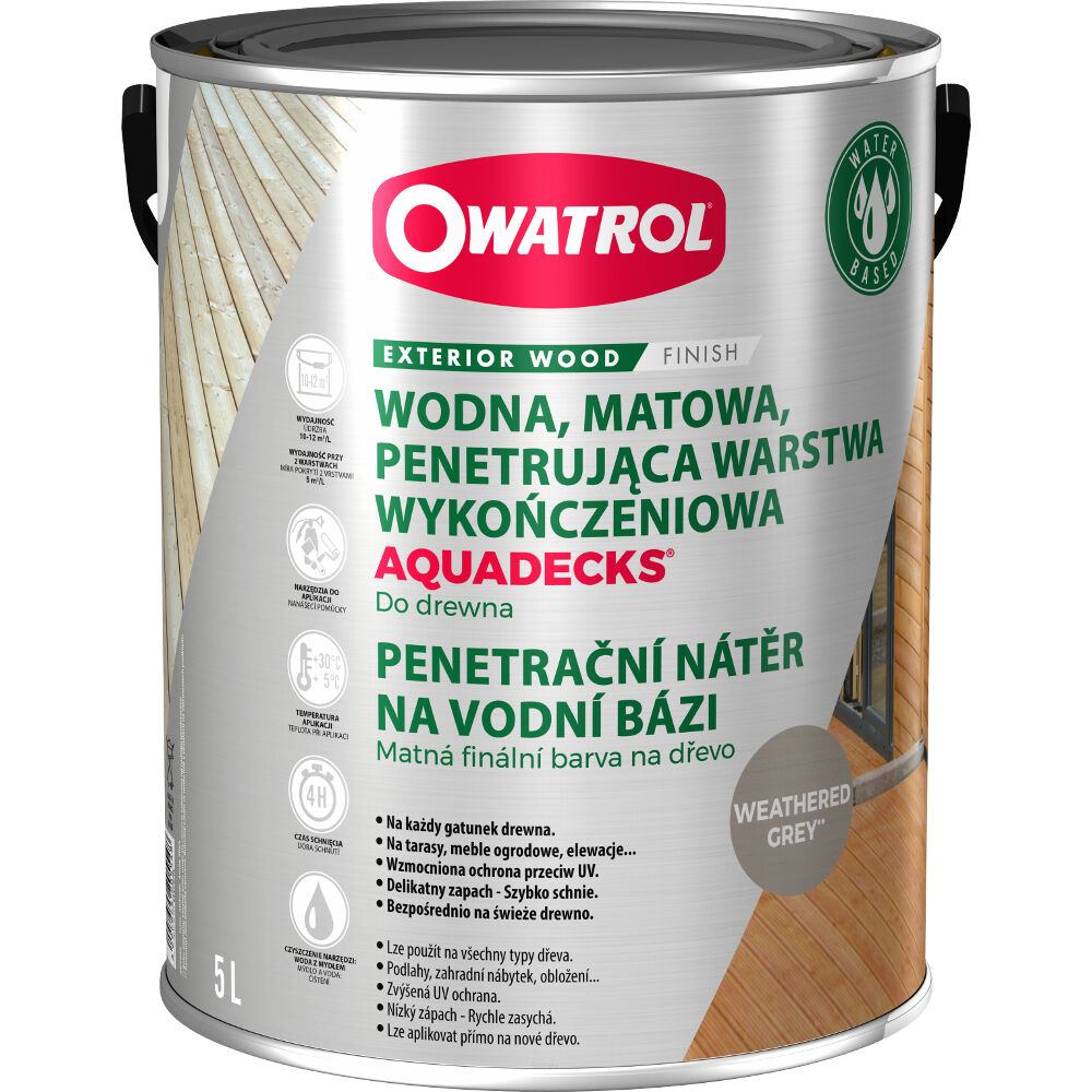 Owatrol Aquadecks Výrobník Sody pro všechny druhy dřeva Weathered Grey 5L