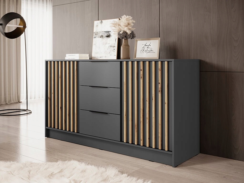 Komoda LETTO 155 lamele grafit szuflady Marka Wera-Meble