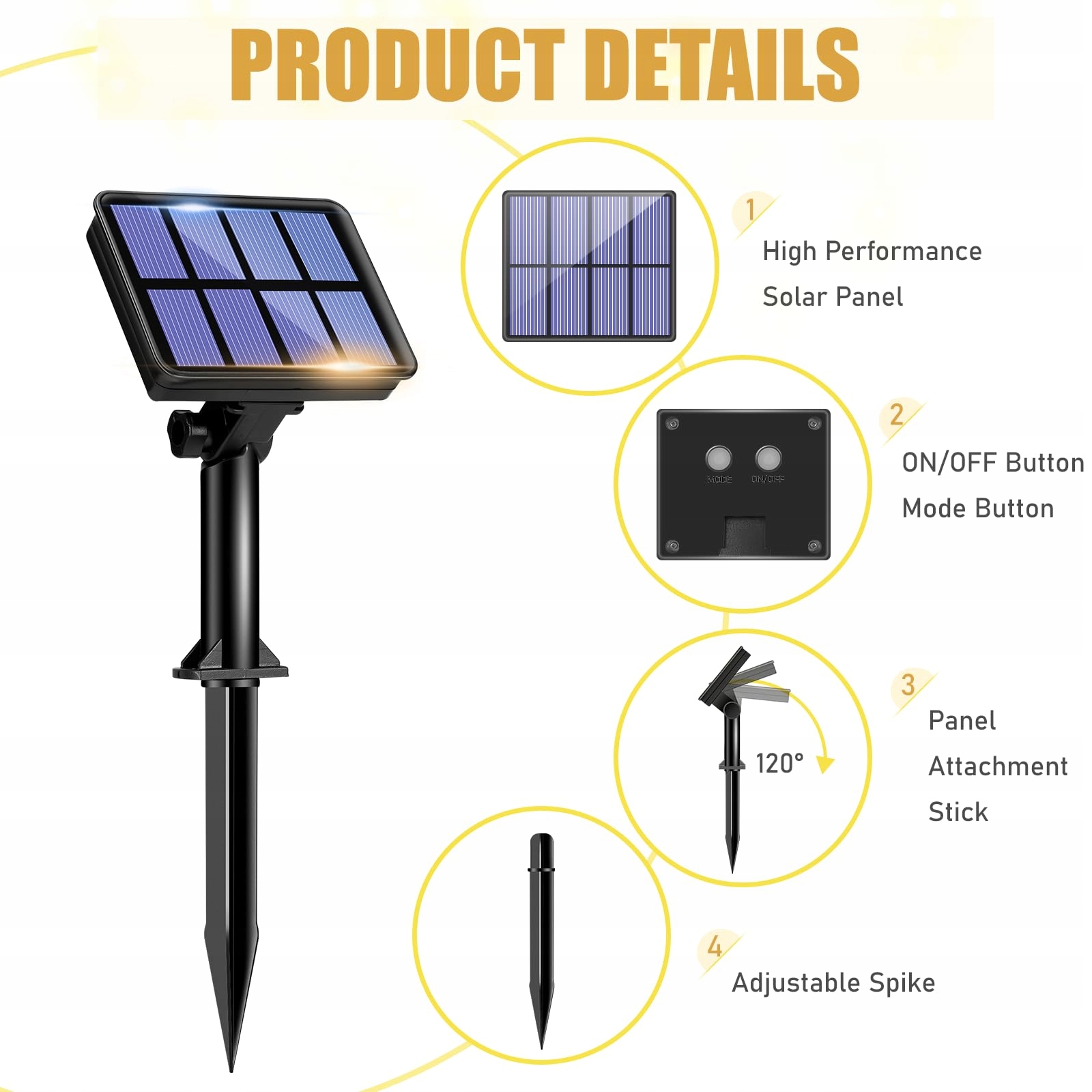 LITOGO Solarne Lampki 12M 120 LED Wodoodporne Na Ogród Balkon Taras — miniatura 7