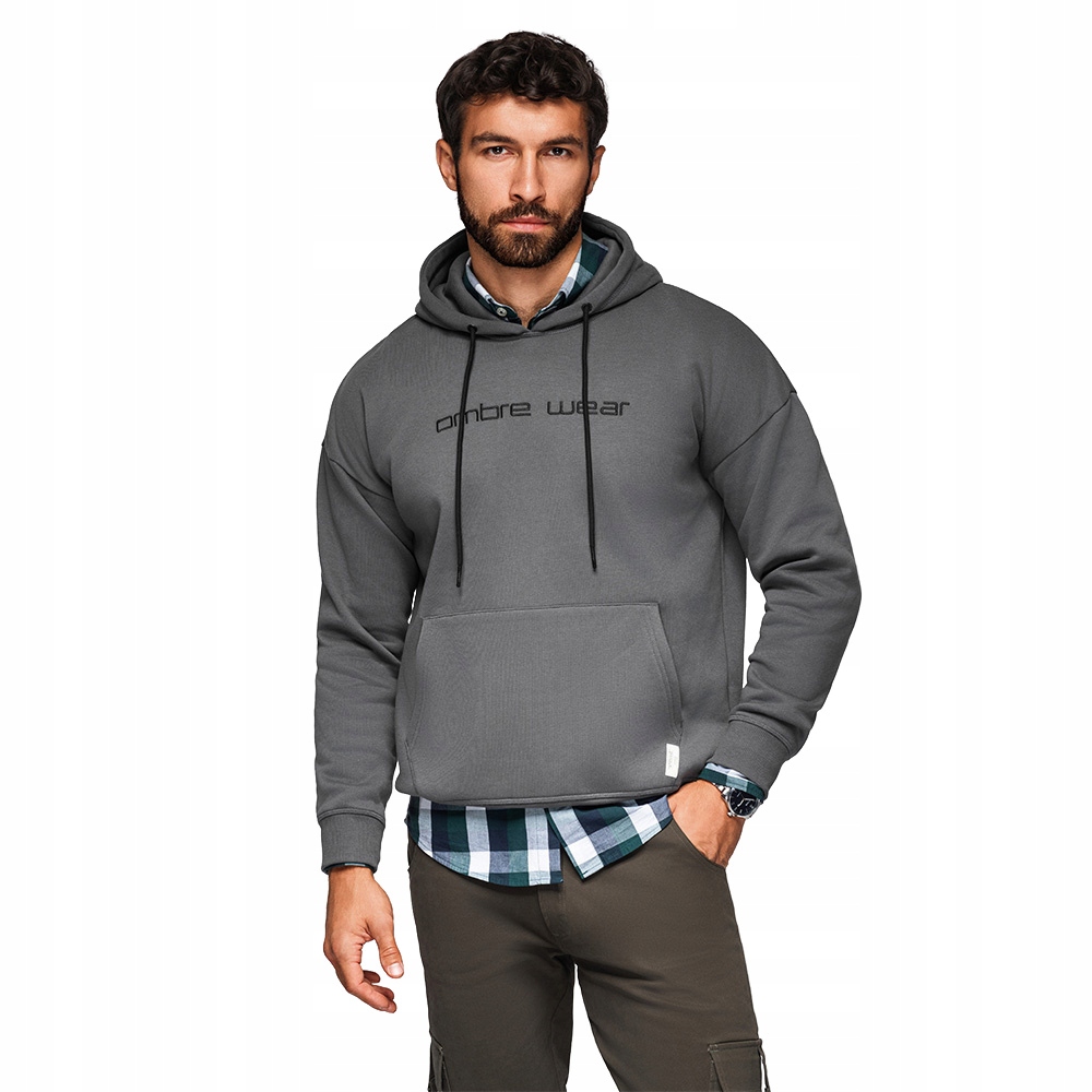 klokanka Pánská mikina s klokaním vzorem, výšivkou a kapucí grafitová V2 OM-SSNZ-0241 vel. L