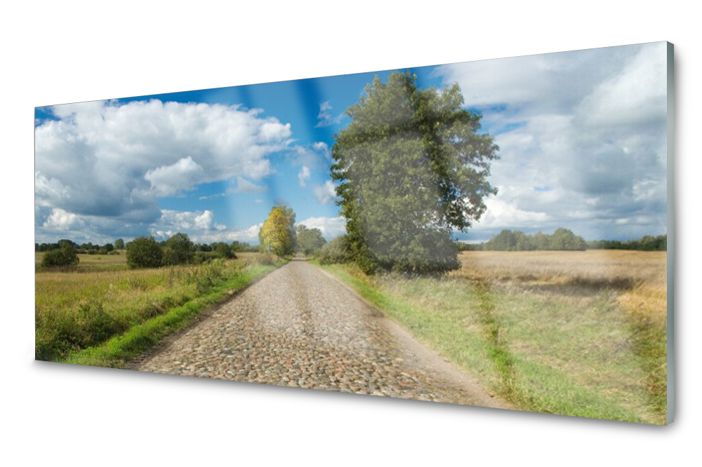 

Panel szklany do kuchni Wieś Droga Bruk 125x50
