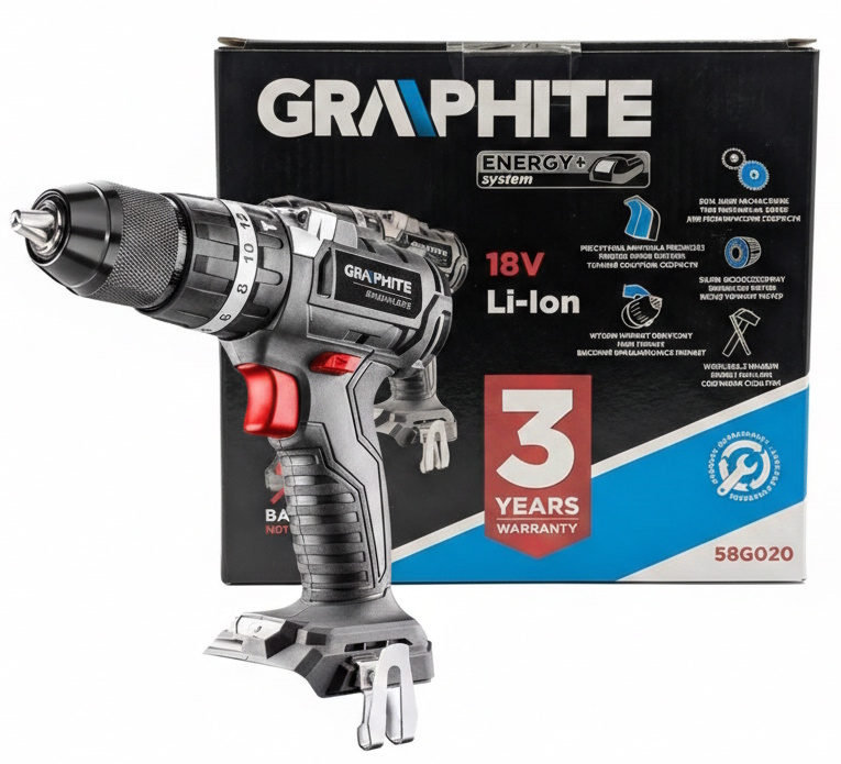 Wiertarko wkrętarka akumulatorowa bezszczotkowa 58Nm udar Energy+ Graphite