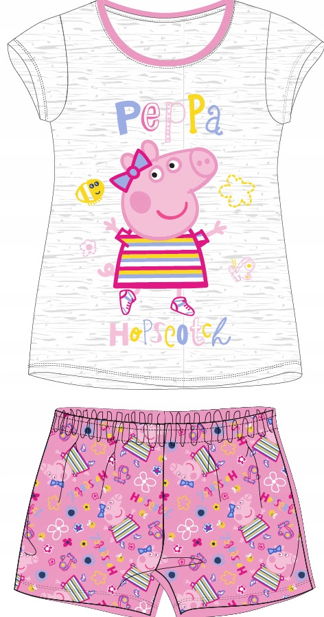ŚWINKA PEPPA PIŻAMA PIŻAMKA KRÓTKI RĘKAW SZORTY szara róż 104 R038C Marka EplusM