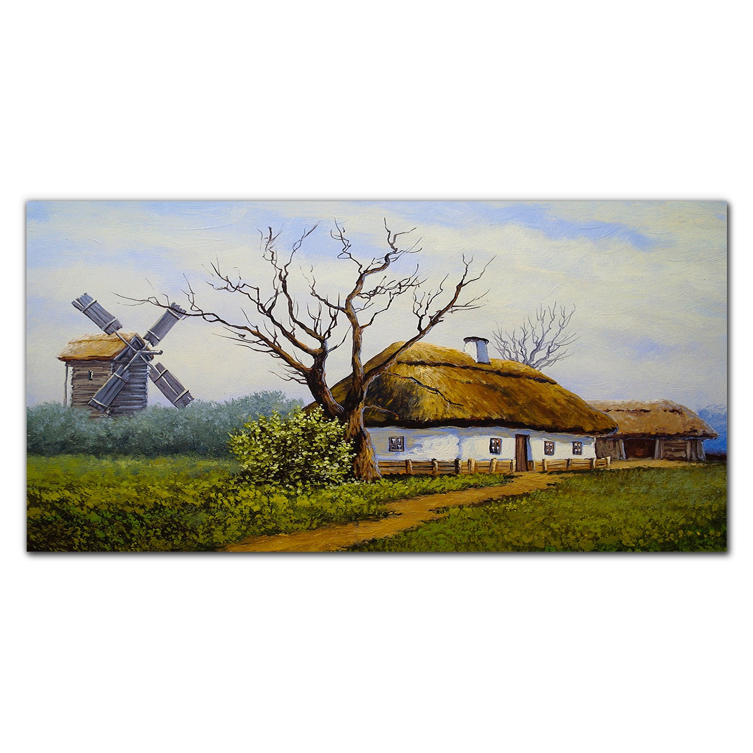 Fotoobraz na ráme Dedina, chata, mlyn 140x70