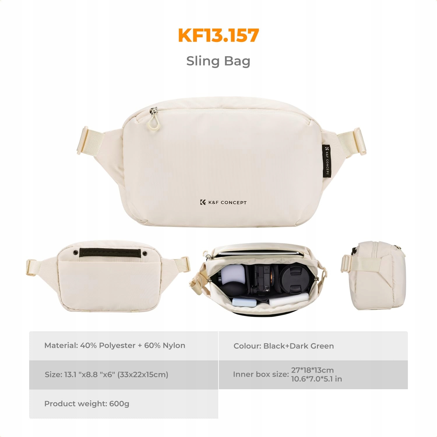 K&F CONCEPT Plecak Na Aparat Torba Na Ramię Dla Fotografów Beżowy — miniatura 7