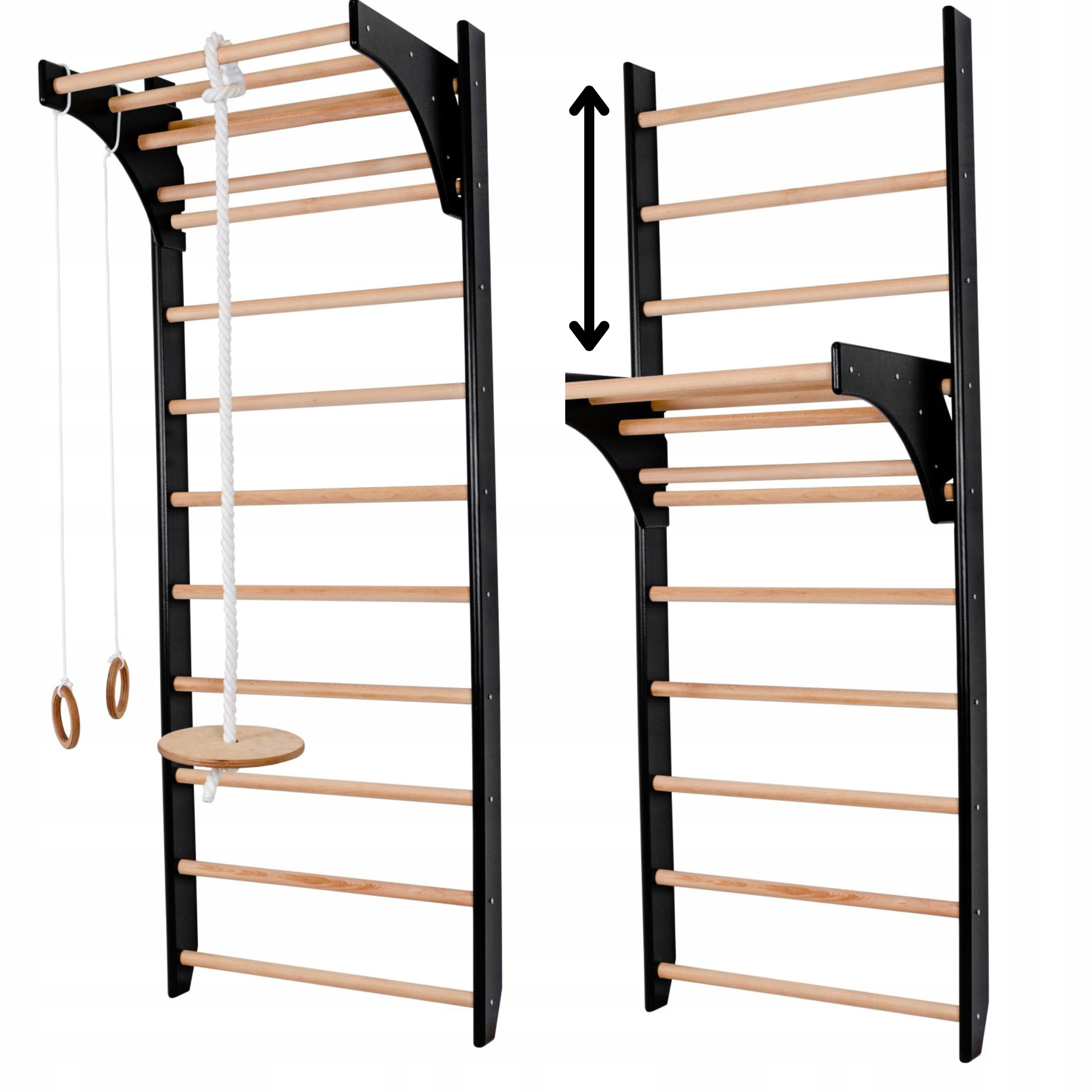 Gymnastický žebřík s rehabilitační tyčí pro cvičení, černé boky