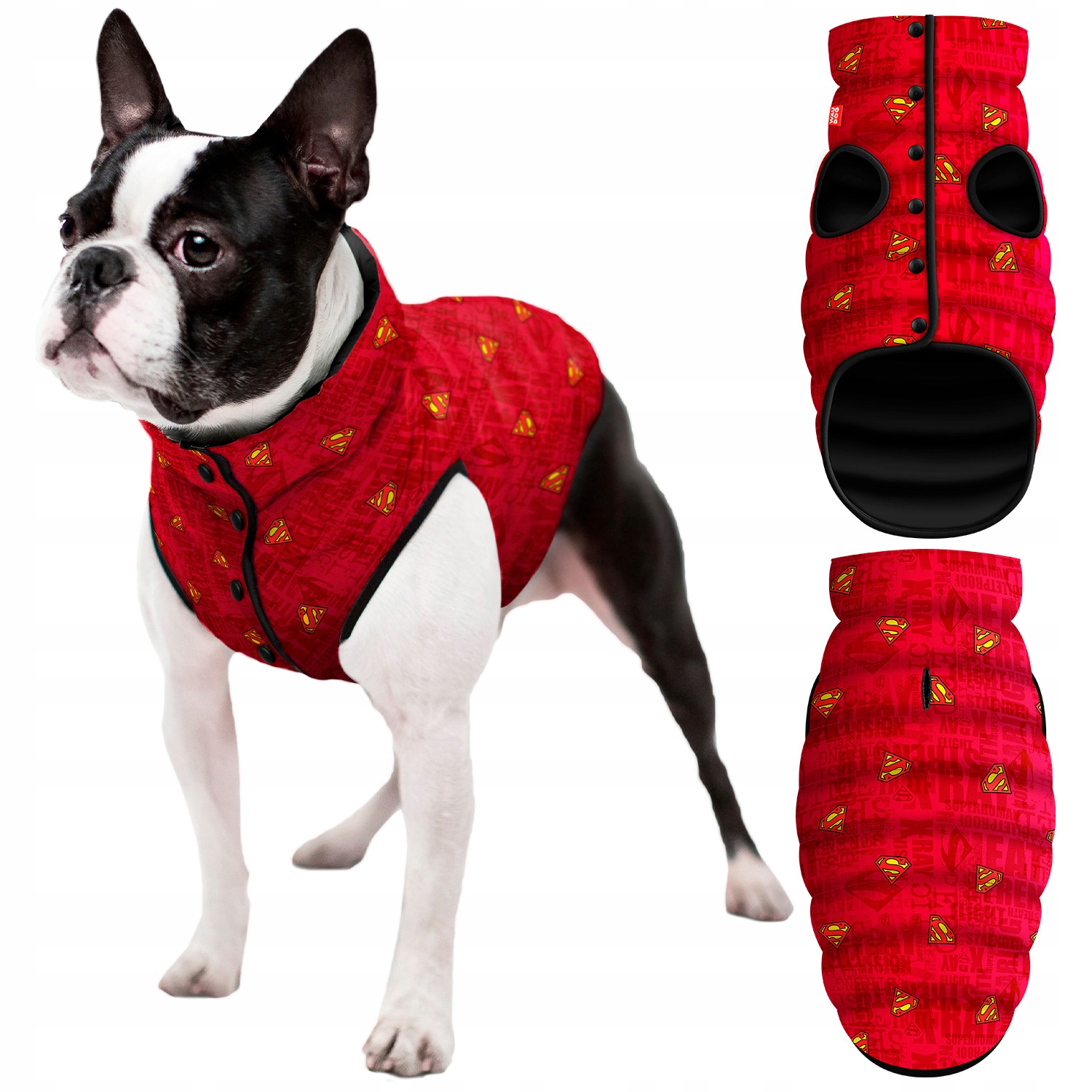 Levně Bunda pro psa, vícesezónní, Superman červená, velikost XS/S(S35)