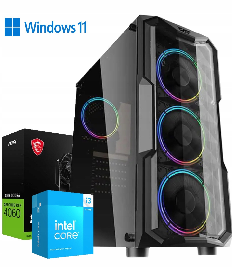 Počítač I3 14100F Rtx 4060 8GB, 16GB DDR4 480GB M.2 Windows 11