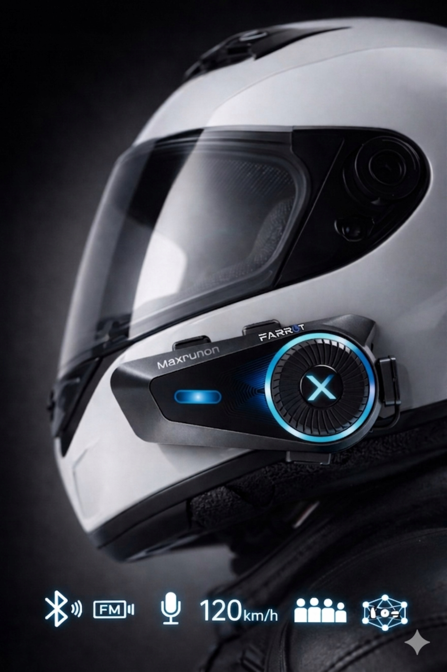 Interkom Motocyklowy Mesh 1.6km Bluetooth 5.4 IPX7 ANC 120km/h do 4 kasków