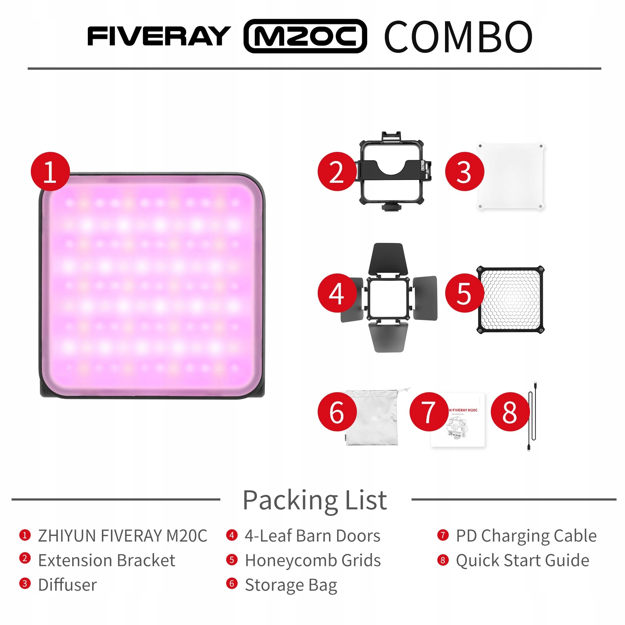 ZHIYUN Fiveray M20C Combo Lampa RGB LED 20W Magnetyczna Do Streamingu — miniatura 6