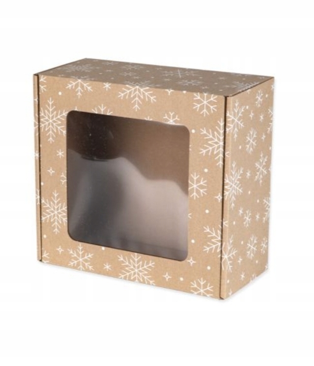 Pudełko z OKIENKIEM 200x200x100cm nadruk ŚNIEŻYNKI Pudełko na Prezent
