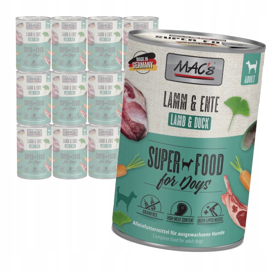 Levně MAC's Dog 12x400g Bezobilné Vlhké Krmivo s jehněčím a kachním masem pro psy