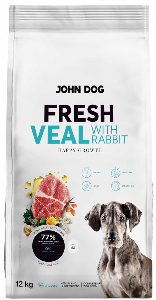 Junior Fresh sucha karma dla psa Cielęcina z Królikiem John Dog 12 kg