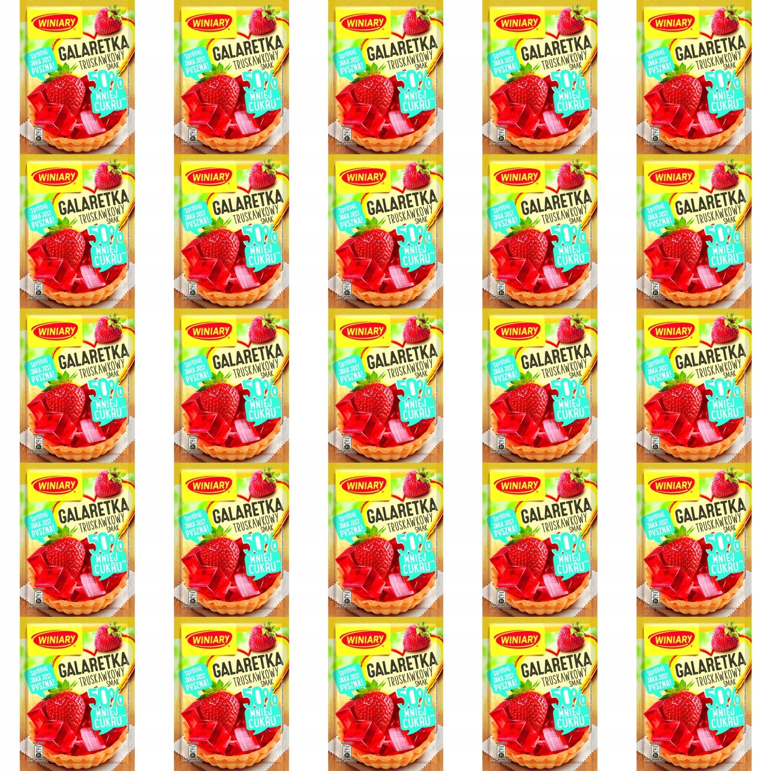 25 x 39 g Winiary želé s jahodovou příchutí, o 50 % méně cukru, Karton