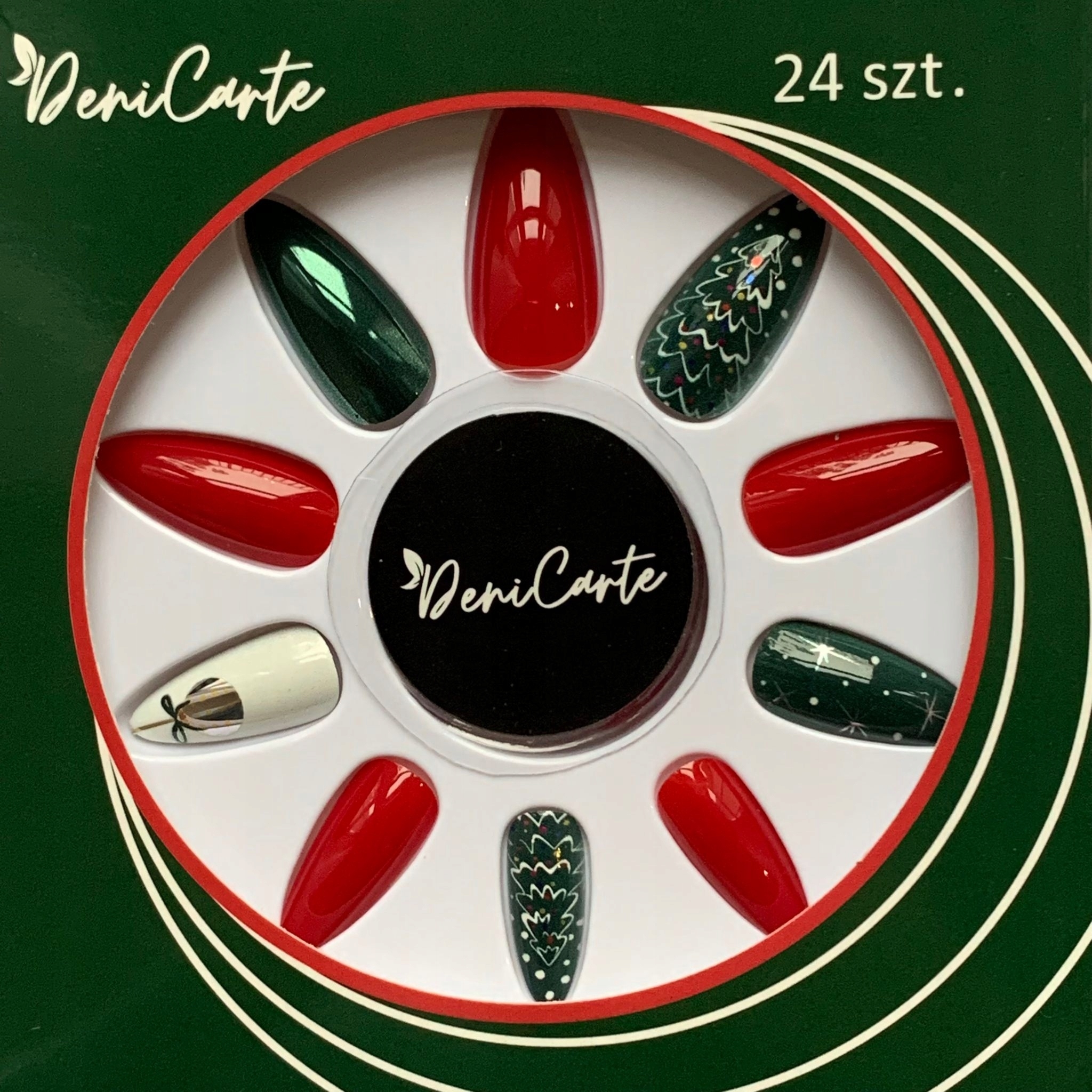 PAZNOKCIE SZTUCZNE TIPSY ŚWIĄTECZNE ZIMOWE 24SZT Marka Deni Carte