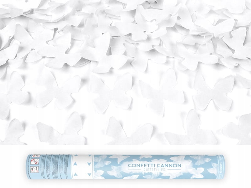 KONFETTI z białymi motylkami 40cm tuba strzelająca