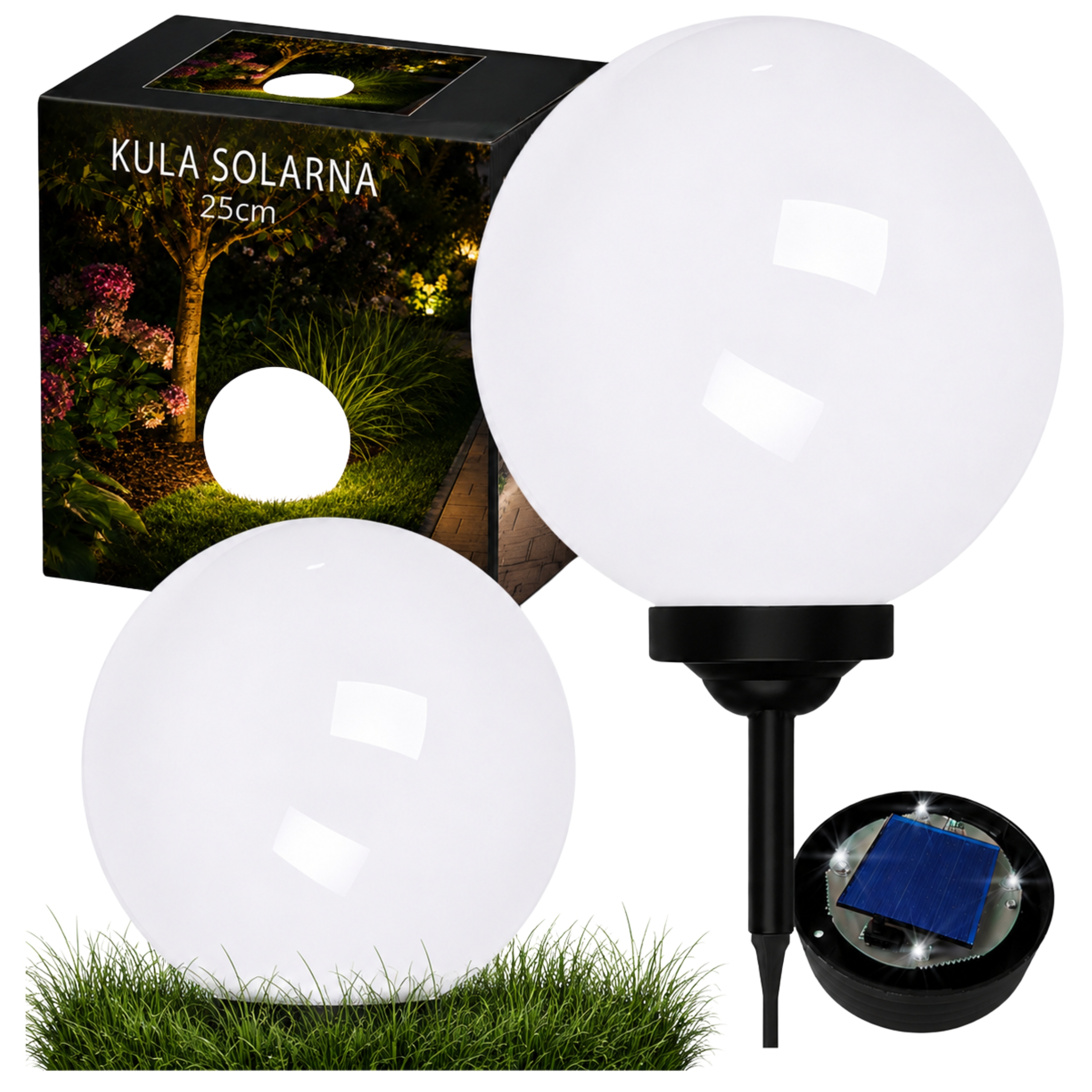 Lampa solarna ogrodowa Kula Duża 1 lampa 25cm średnicy duże kule do ogrodu
