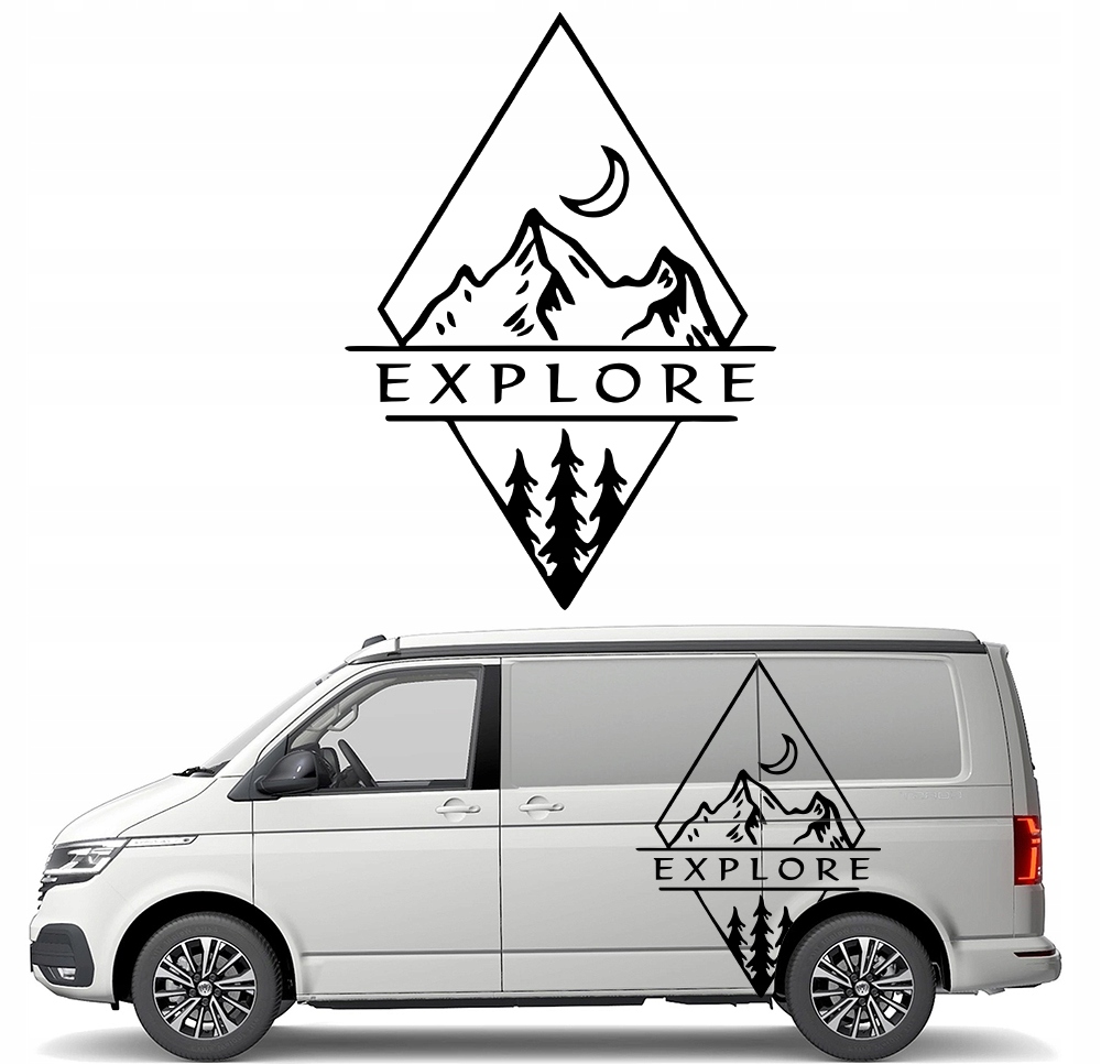 Samolepka Grafika na karavan auto Hory Mountains Las Explore Cestování 90x125
