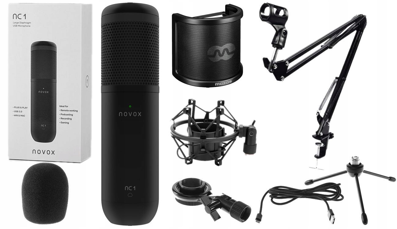 NOVOX NC-1 NC1 BLACK USB-C MIKROFON POJEMNOŚCIOWY + POP FILTR + RAMIĘ +KOSZ