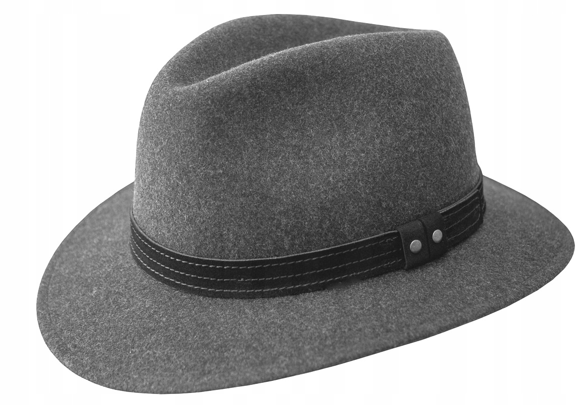 Šedý pánský vlněný plst skokanský klobouk Indiana Jones Gino 59 Cm