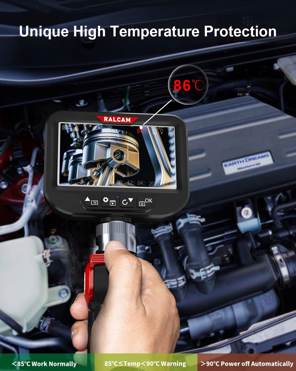 RALCAM Kamera Inspekcyjna Endoskop 8,5mm 4,3" HD 1080P LED IP67 Wodoodporna — miniatura 5