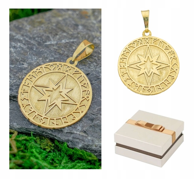 Zlato 585 Zlatý přívěsek Růže Větrů Runa Ódina Zlato 14 karátů