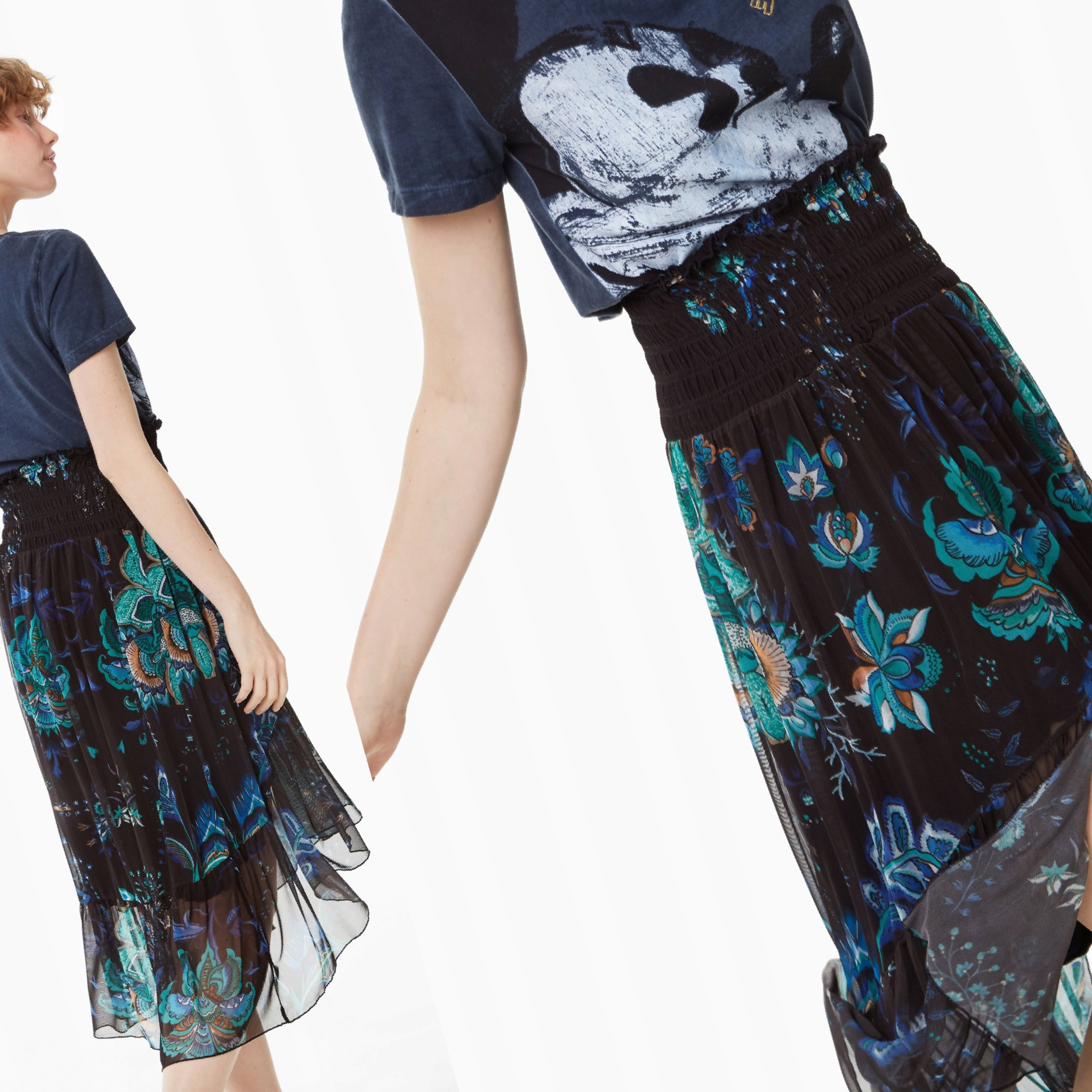 Sukně Desigual Květiny Letní Boho Vzdušná M 38