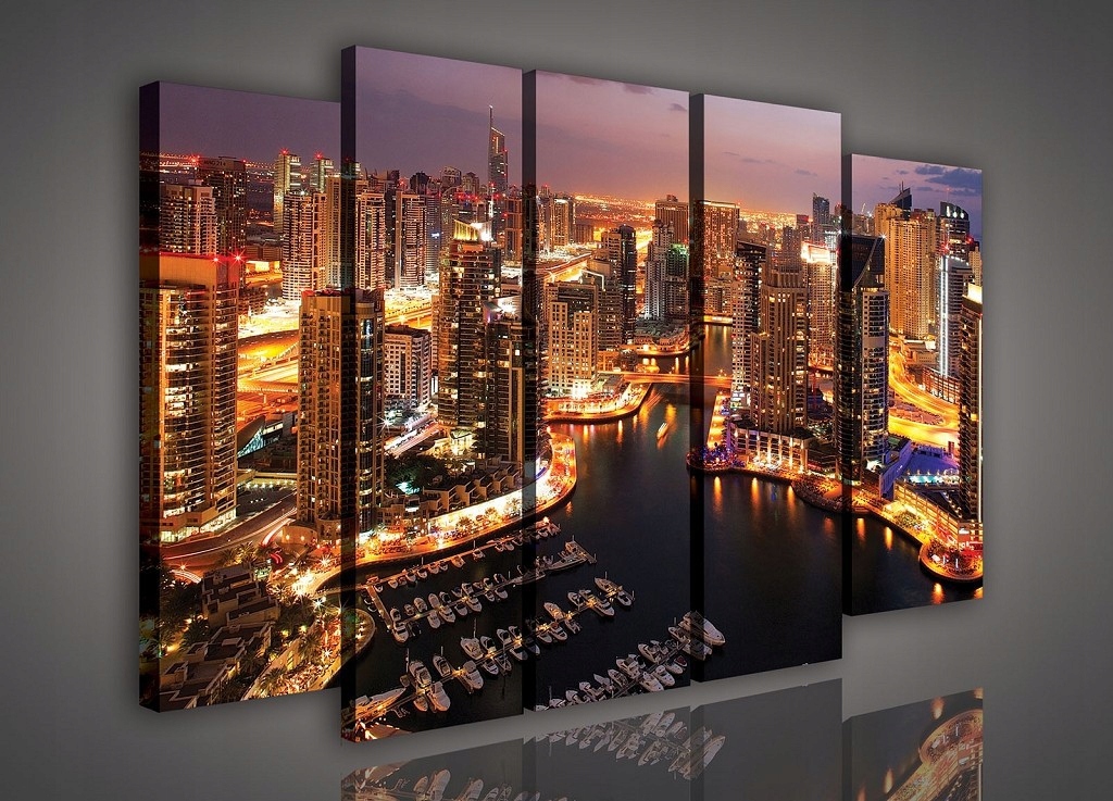 Obraz 150x100 Mestská krajina noc mesto súmrak mrakodrapy urbanistika